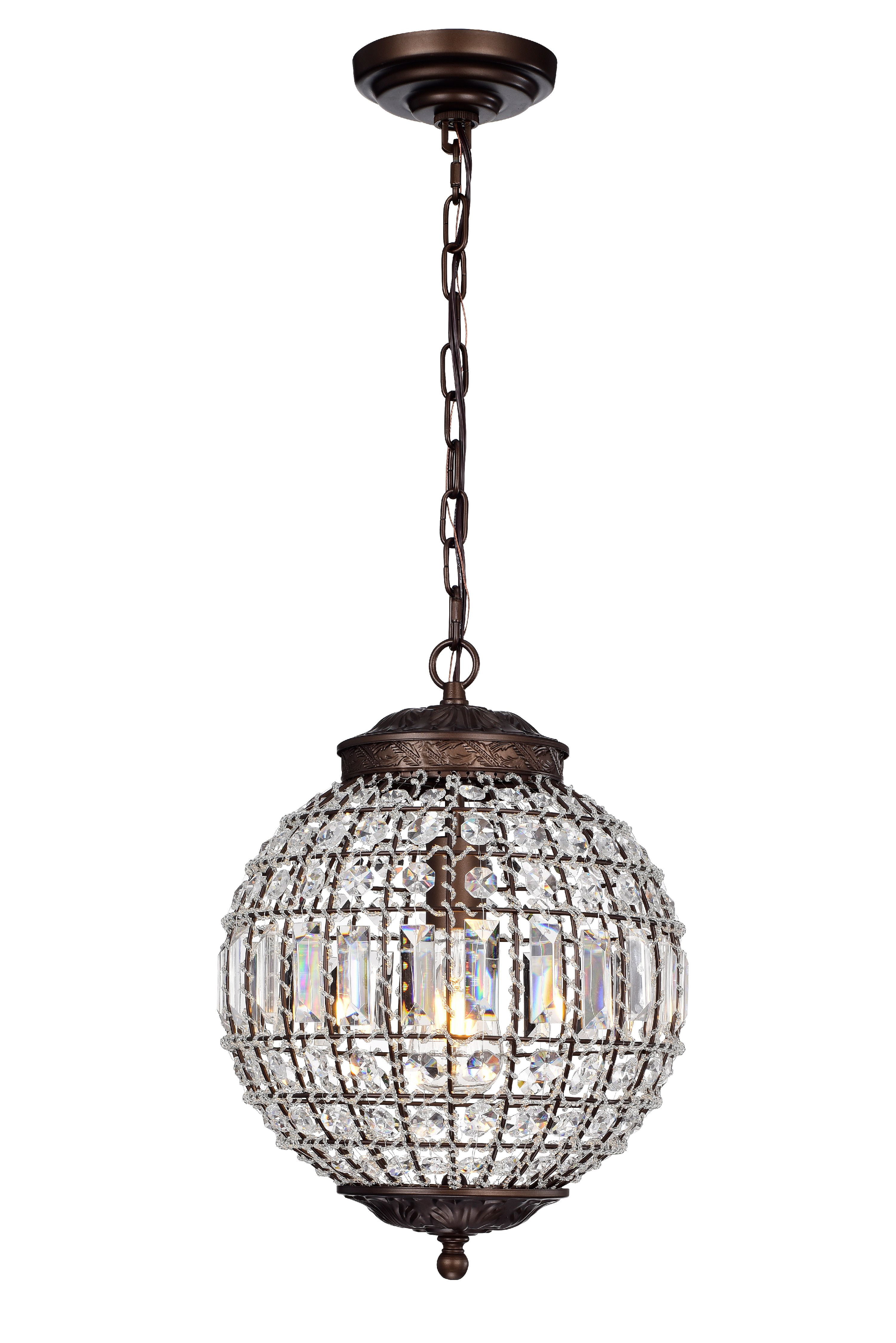 Crystal Globe 1 Light Pendant Lamp, Bronze Crystal Globe Vanity Light Shade