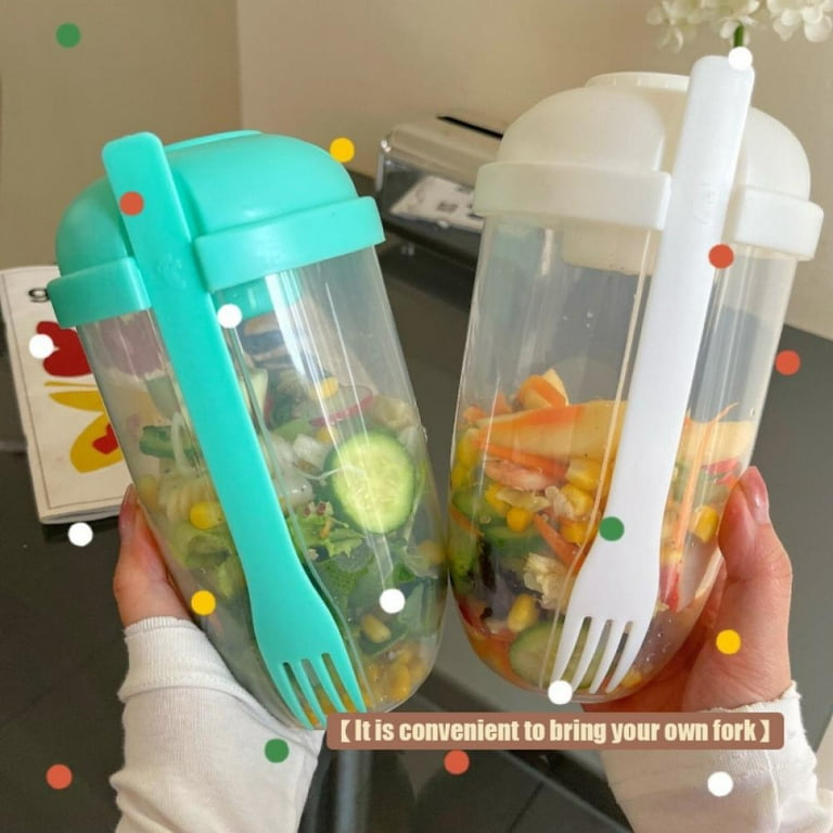 Creative Fresh Salad Cup with Fork Sauce Cup Portable Picnic Bento Food Box Girl Fat Reduction Cup Salad Portable Cup Suitable for Fitness Exercise