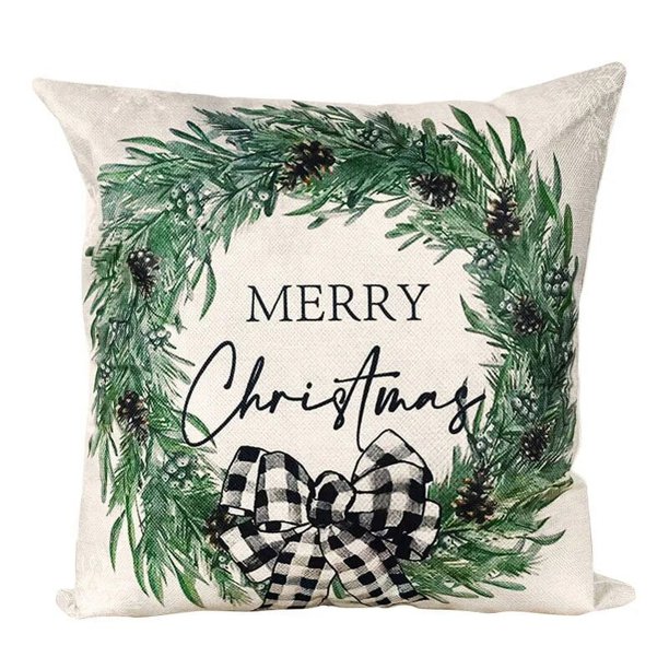 Funda de almohada navideña de 45cm, funda de cojín de lino de alce de Papá Noel, decoración navideña para el hogar, regalo de Navidad de Año Nuevo 2023
