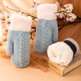 thumbnail image 2 of 1 Pair Women Winter Gloves Color Matching Elastic Thickened Soft Plush Warm Windproof Fiver Fingers Windproof Warm Outdoor Cycling Gloves, 2 of 7