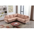 thumbnail image 2 of L-Shaped Sectional Sofa, Modern Upholstered Accent Sofa with Padded Back and Wood Legs Sectional Couch for Living Room Bedroom Apartment, Pink, 2 of 7