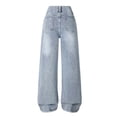 thumbnail image 6 of UAYOTSE Girls Elastic Back Waist Wide Leg Vintage Wash Ripped Denim Jeans Kids Distressed Frayed Hole Loose Baggy Casual Trousers,Sizes 11-12 Years, 6 of 8