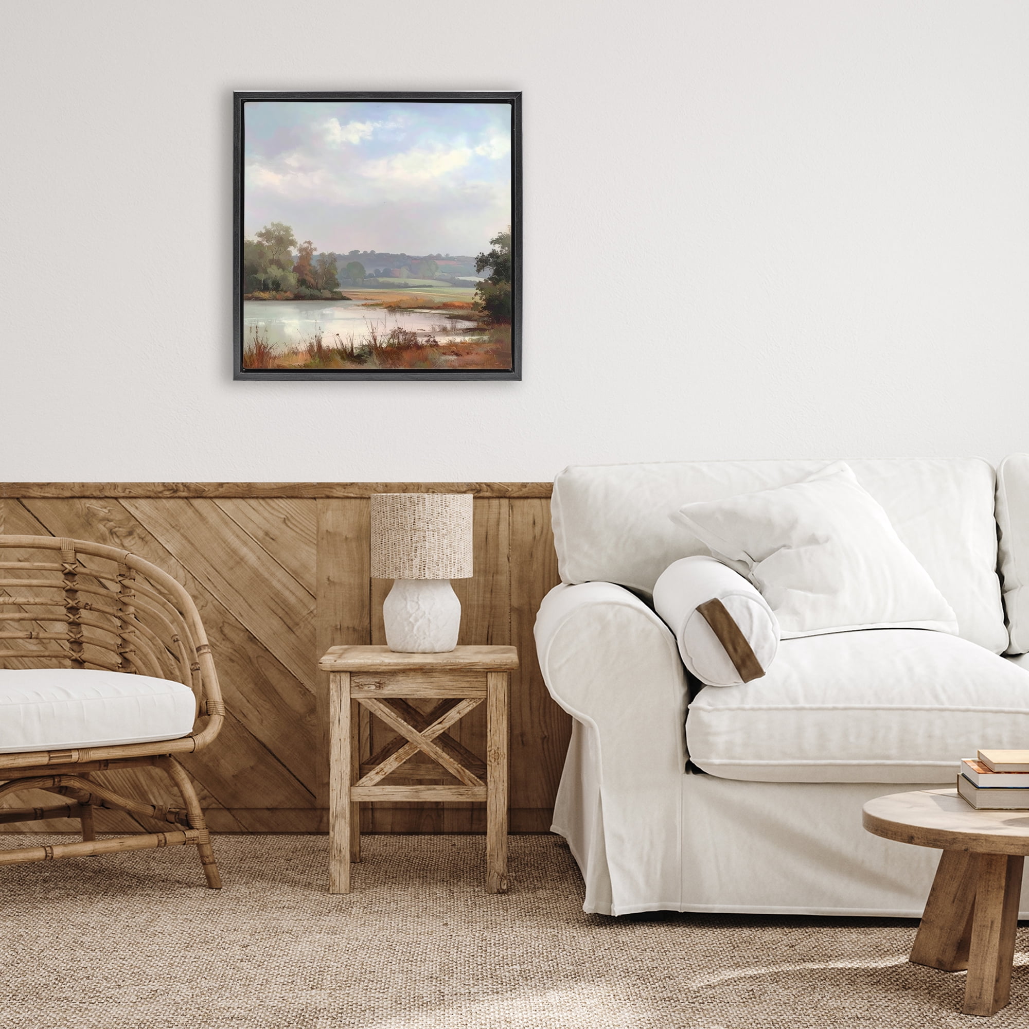 Stupell Industries Riverside Grove Scenery Black Framed Floater Canvas Wall Art, design by Alonza Saunders