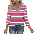 thumbnail image 3 of AnuYalue Womens 3/4 Sleeve Shirts V Neck Striped Tops Fashion Color Block T-Shirt Spring Summer Outfits, 3 of 9