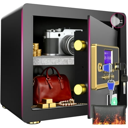 SYSENFO 1.5 Cuft Home Security Safe Box with Digital Keypad Adjustable Shelf Fireproof & Waterproof Bag