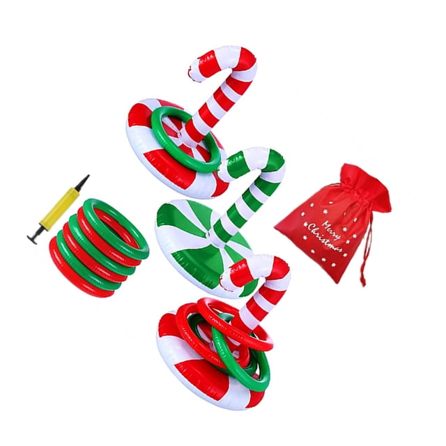 Matsuzay Juego de lanzamiento de anillos inflables de Navidad, anillos de plástico ligeros, juego de fiesta de Navidad, juegos familiares Kits de decoración para fiestas