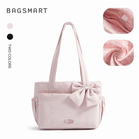 BAGSMART Lightweight Tote Bag for Women, Everyday Casual Shoulder Handbags for Travel, Work, Beach, Gym, Shop, Pink