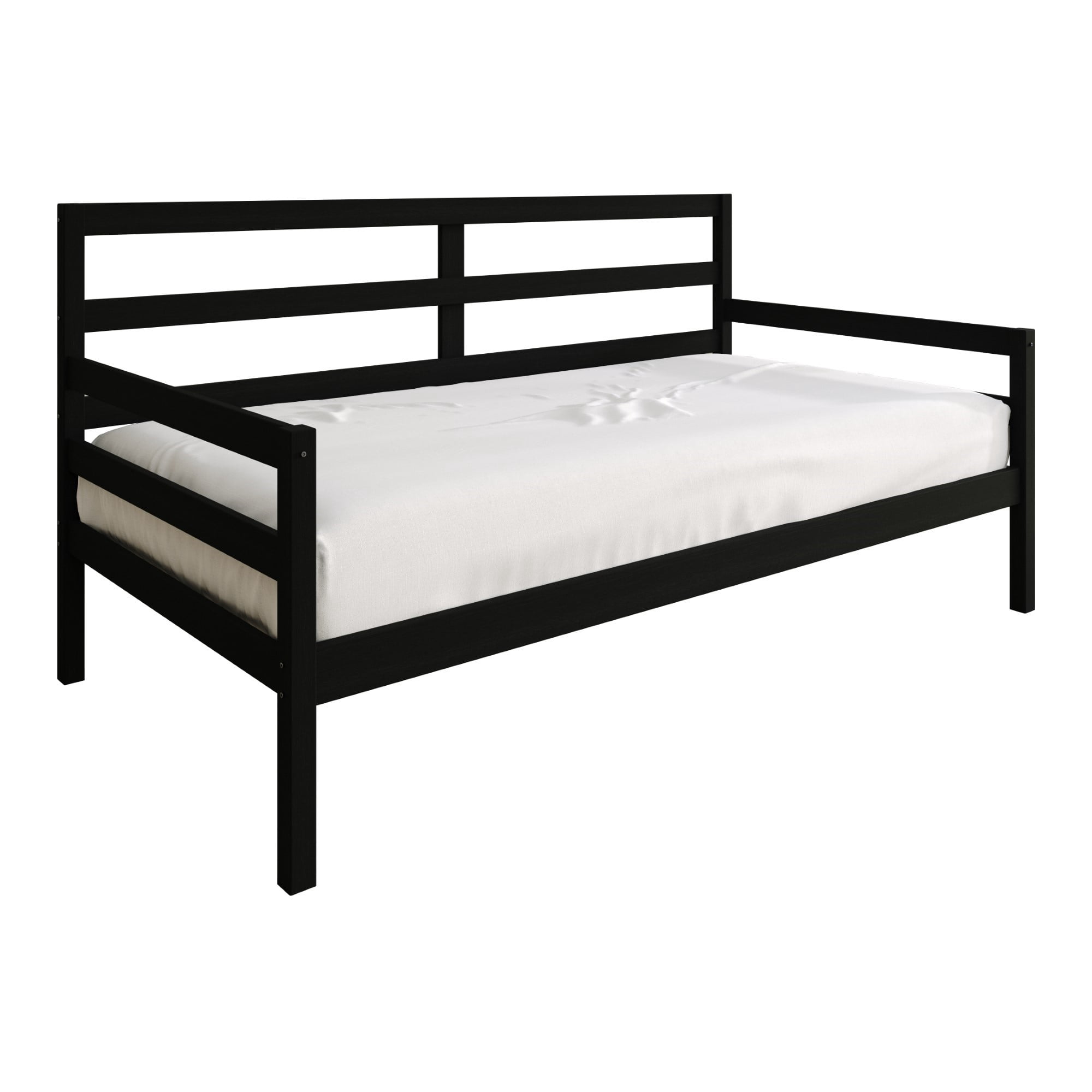 Home Design Towson Twin Daybed with Solid Wood Frame, Slatted Sides and Back, Stylish Seating and Sleeping Solution, Durable, Black