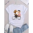 thumbnail image 3 of Women's Adorable Bicycle Bear Graphic Tee - Casual & Sporty Round Neck Short Sleeve, Comfortable Polyester Blend Summer Top with Stretch, Machine Washable, 3 of 8