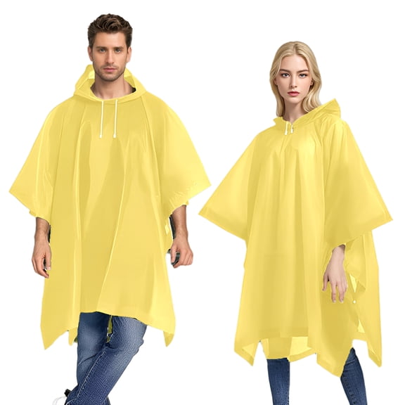 2-Pack High Visibility Yellow EVA Rain Poncho, Unisex Waterproof Hooded Raincoat for Hiking, Cycling and Emergency