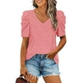 thumbnail image 3 of Women's T Shirt V Neck Sexy Short Sleeve Solid Color Casual Everyday Occasions, 3 of 4