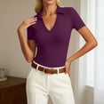 thumbnail image 2 of Gaexia Women Fashionable Casual Solid Collarless Fitted Short Sleeved T Shirt Top for Daily Wear (Dark Purple,XL), 2 of 4