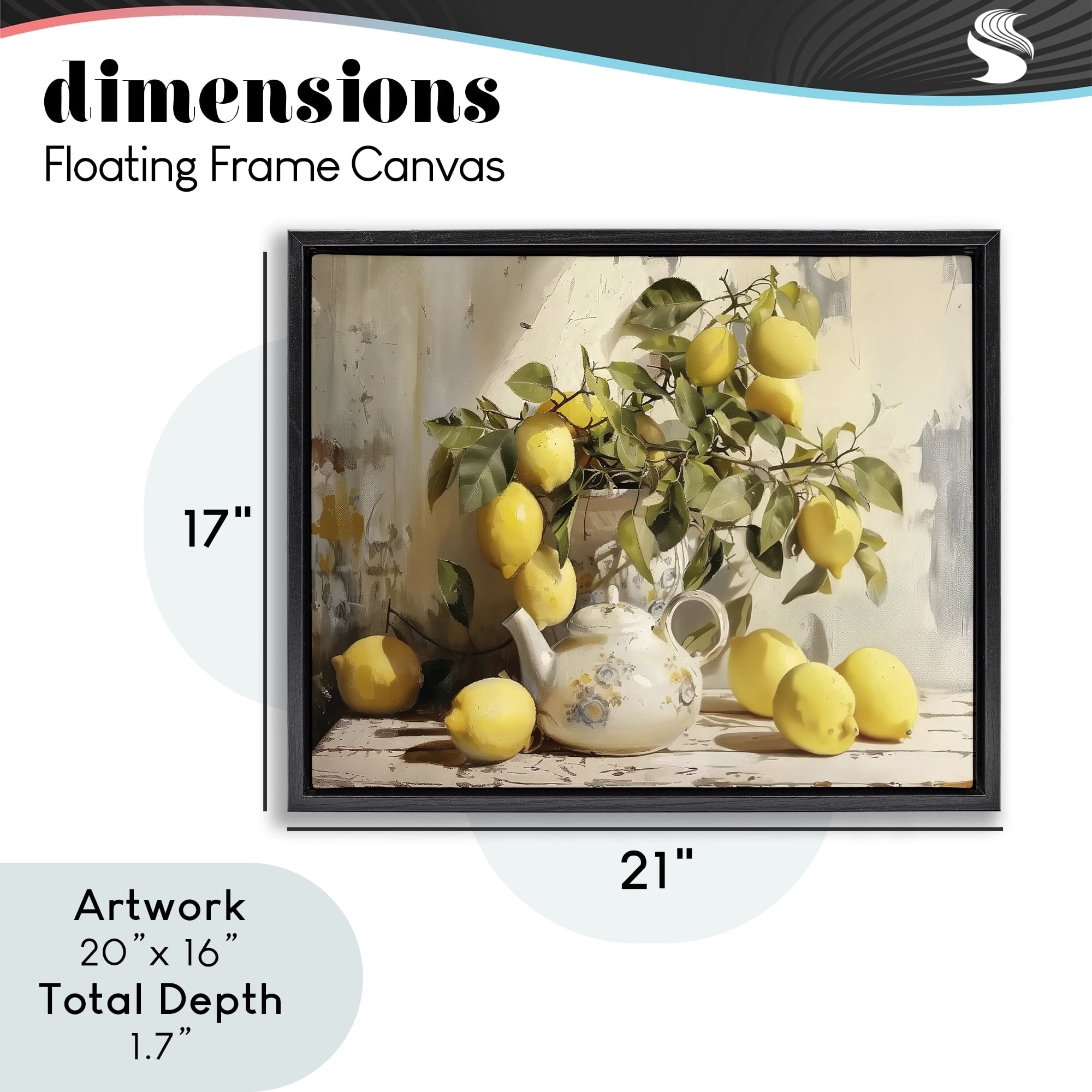 Stupell Industries Lemon Still Life with Teapot Black Framed Floater Canvas Wall Art, design by LSR Design Studio