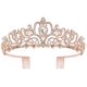 thumbnail image 2 of Didder Tiara de cristal de oro rosa, diadema de princesa, corona elegante con peines para mujeres, niñas, novia, boda, fiesta de cumpleaños, 2 of 4