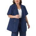 thumbnail image 3 of Agnes Orinda Women's Plus Size Blazers Short Sleeve Notched Lapel Double Breasted Business Casual Work Office Suit Jacket 3X Navy Blue, 3 of 5