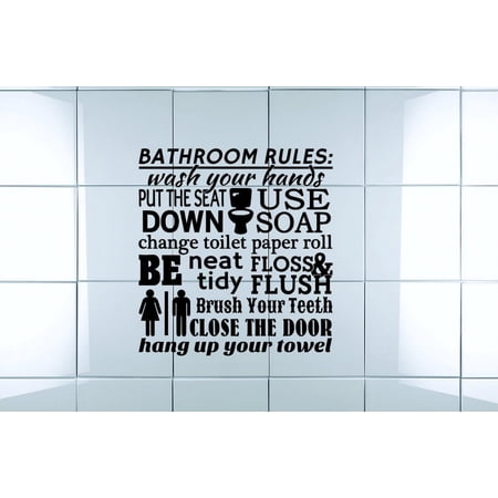 Design With Vinyl Wall Décor Stickers for Home Rules Wash Your Hands Put The Seat Down Use Soap Change Toilet Bedroom Wall Decoration for Families - Size: 14 In x 27 In