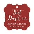 thumbnail image 1 of Darling Souvenir Personalized Fancy Frame Wedding Gift Tags 'Best Day Ever' Custom Name & Date Favor Hang Tags-Maroon-100 Tags, 1 of 1