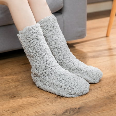 

Fjofpr Socks Women Solid Color Long Socks Slippers Thick Plush Indoor Socks Double-Layer Thickening Indoor Shoes Hot