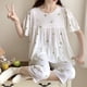 thumbnail image 1 of Pijama de seda de algodón de manga corta de verano para mujer, estilo occidental, fino, con aire acondicionado, ropa de casa, traje de seda de algodón para estudiantes dulces para niñas, 1 of 6