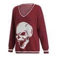 thumbnail image 3 of Qiylii Women Halloween Sweater, Skull Print Long Sleeve V-neck Knitwear, 3 of 9