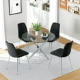 thumbnail image 5 of 5-Piece Round Glass Dining Table Set, 36" Transparent Tempered Glass Top with 4 Silver-Black Velvet Dining Chairs, for Kitchen, Living Room, Small Spaces, 5 of 8