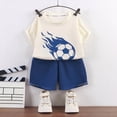 thumbnail image 2 of KPOPLK Toddler Boys Clothes Summer 2PCS Outfits Letter Print Short Sleeve Shirt Top Shorts Set 1t 2t 3t 4t 5t 6t Size 2-3 Years,Dark Blue, 2 of 4