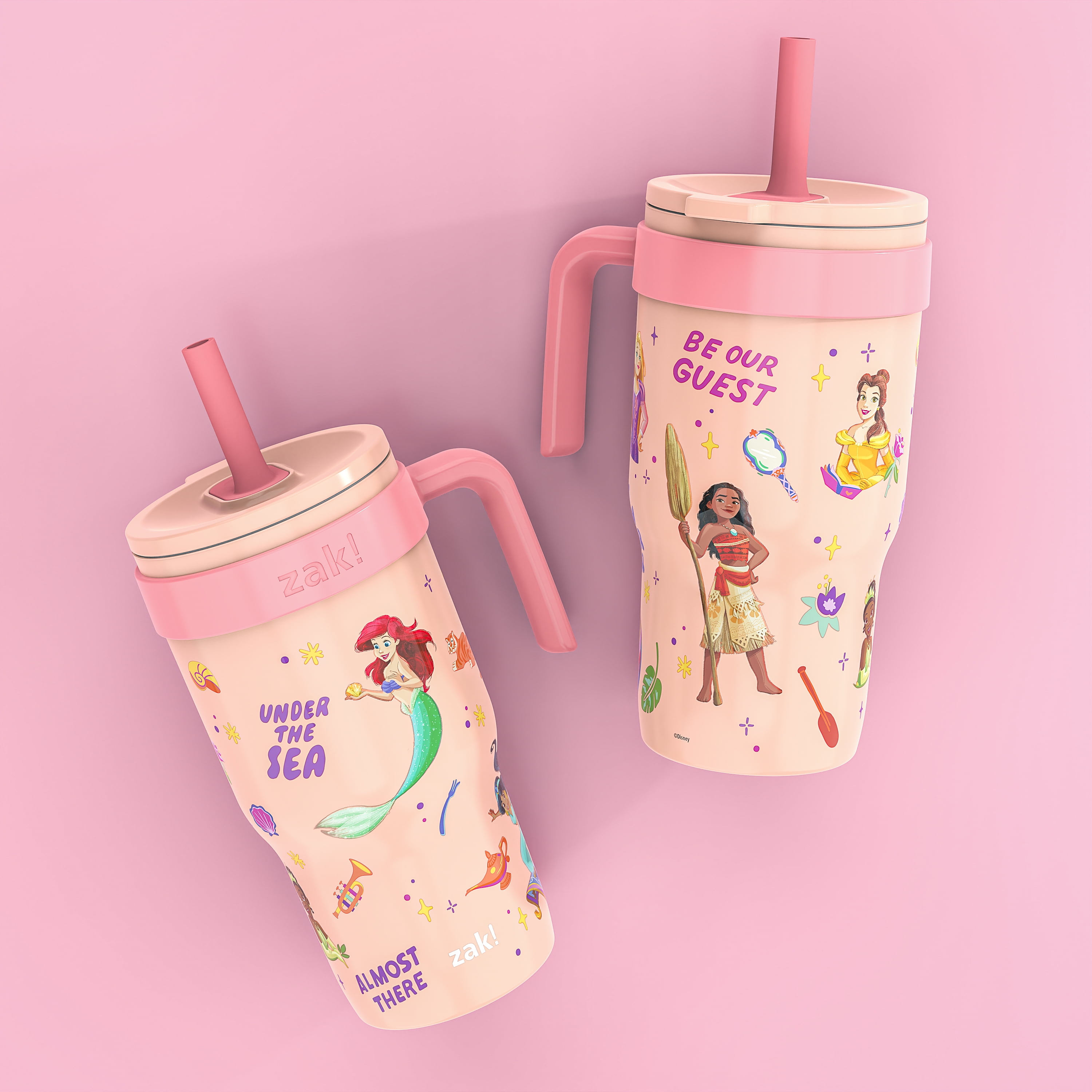 Zak Designs 18oz Princess Kids Straw Handle Tumbler