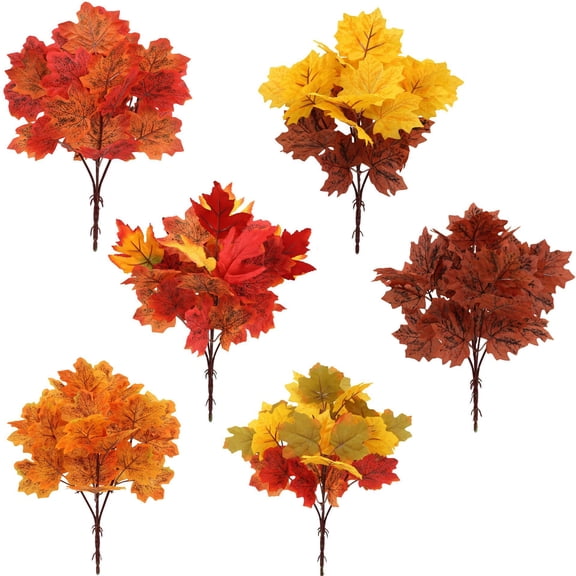 4Pcs Artificial Maple Leaves Branches Fake Fall Leaves Stems Plants Outdoor Greenery for Home Kitchen Farmhouse Thanksgiving Table Centerpiece Fireplace