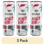 (3 pack) CELSIUS Sparkling Peach Vibe, Functional Energy Drink 12 fl oz Single Can