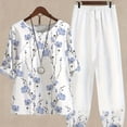 thumbnail image 1 of Plus Size Casual Outfits Set, Women's Plus Floral Print Short Sleeve Round Neck Tee & Pants Outfits Two Piece Set, 1 of 5