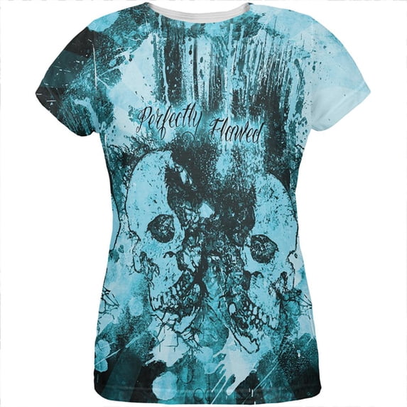 Perfectly Flawed Blue Dreaming Skulls All Over Womens T Shirt Multi SM