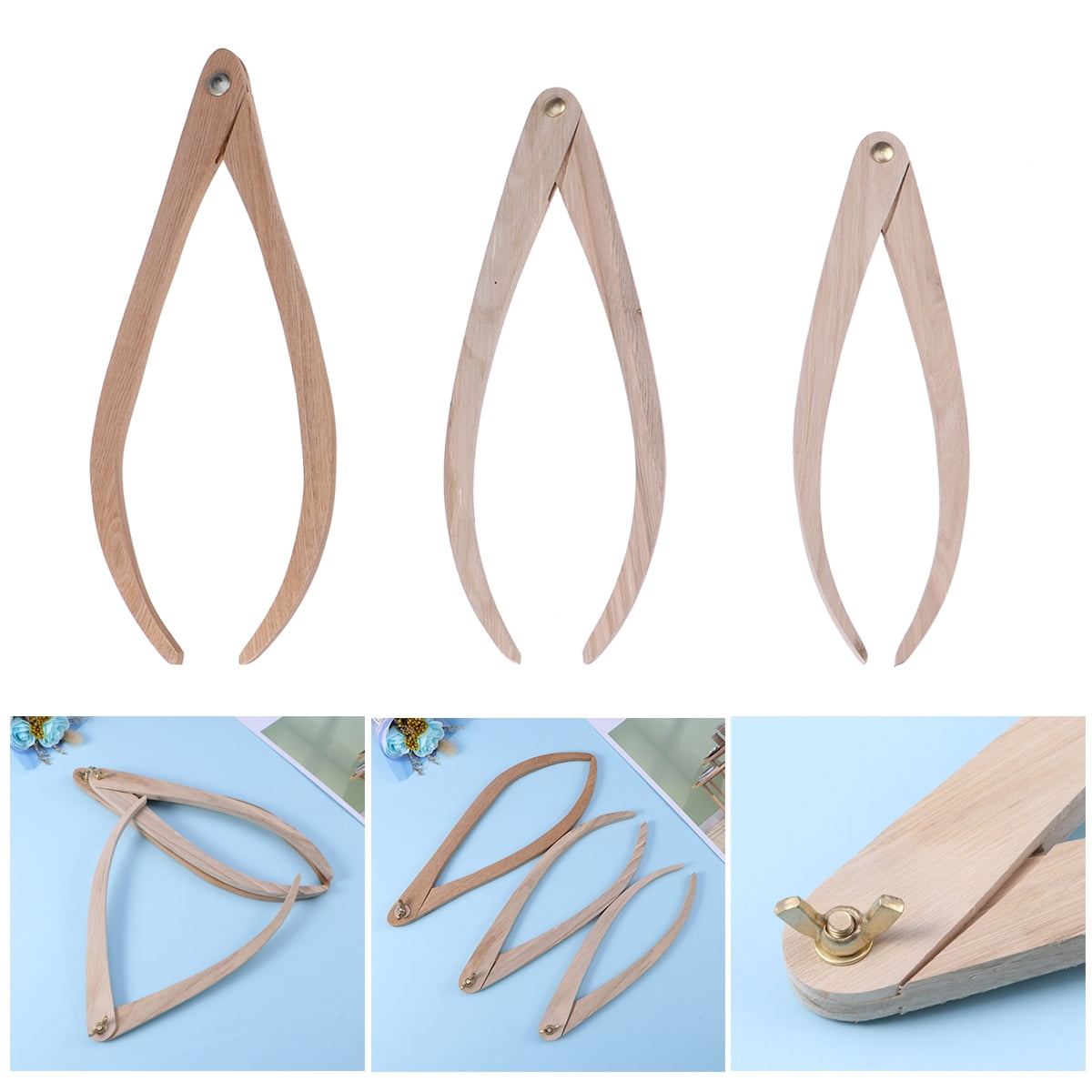 RENACLIPY 3Pcs Wood Calipers Ceramic Measuring Tool with Adjustable Wing Nut for Craft Pottery Use