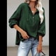 thumbnail image 4 of Sudadera con Capucha y Botones para Mujer, con Cuello en V, Larga y Cordón Ajustable. Camisetas Henley. Verde S, 4 of 9
