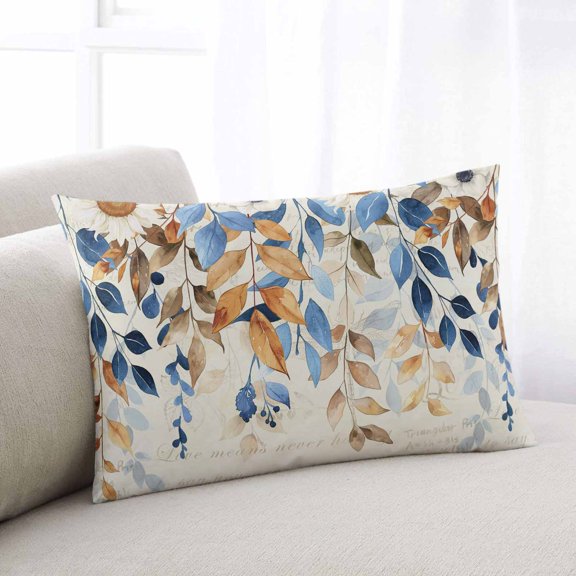Orange Blue Botanical Oversized Pillow Covers,Weeping Fall Eucalyptus Leaves Rustic Soft Throw Pillow Cases with Invisible Zipper,Decorative Pillowcase Pillows Protectors for Sofa Bed Couch 24"x36"
