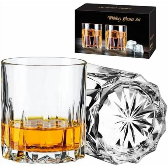 Whiskey Glasses, Bourbon Glass 11 oz, Whiskey Glasses Set of 2, Old Fashioned Glasses, Whisky Glass Sets, Rocks Glasses for Bourbon, Scotch, Cognac, Cocktails Dishwasher Safe Christmas