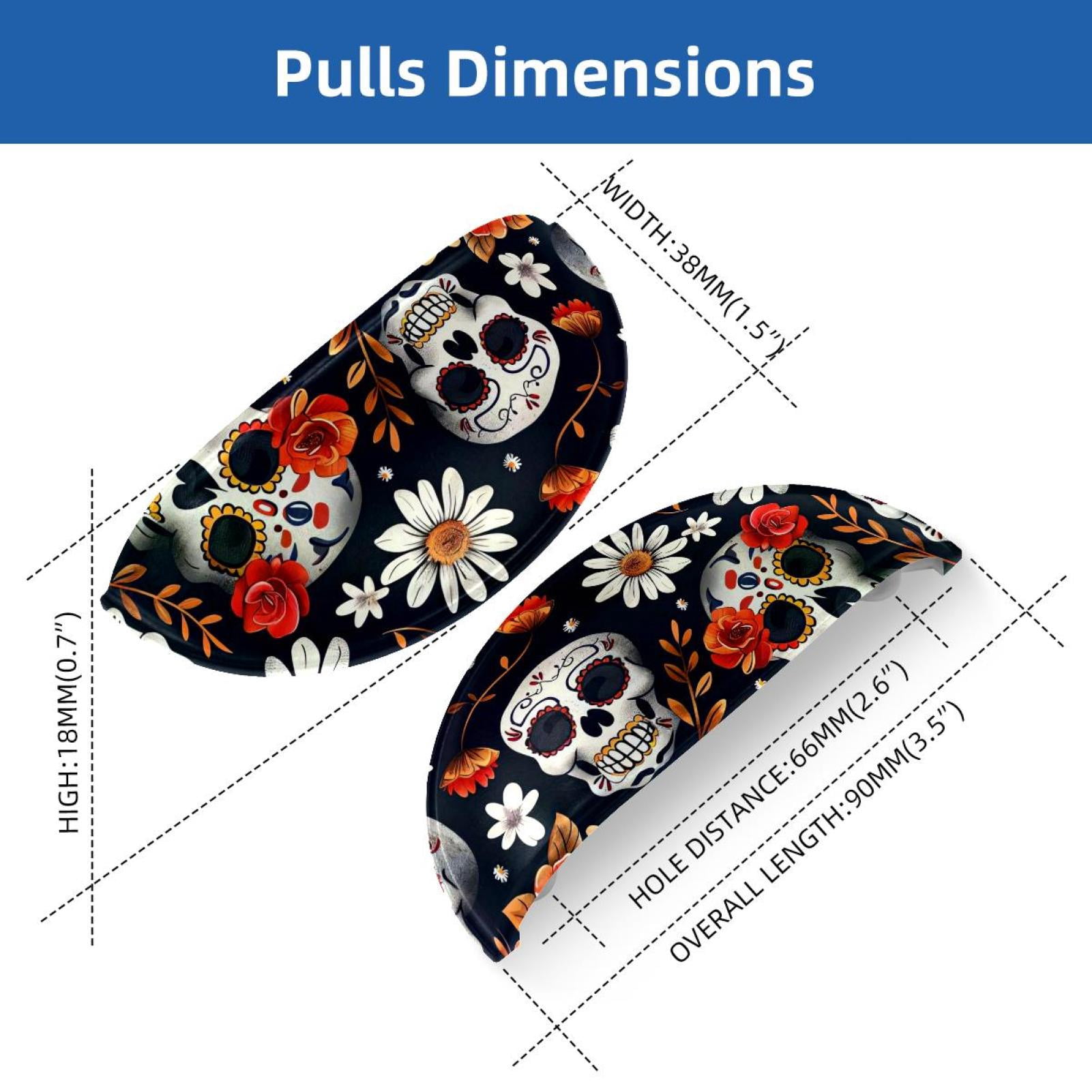 PhooArto 6 Pcs Cup Drawer Pulls, Sugar Skull Daisy Floral Pattern Shell Shape Handles Cabinet Knobs for Dresser Cupboard Closet Wardrobe with Screws