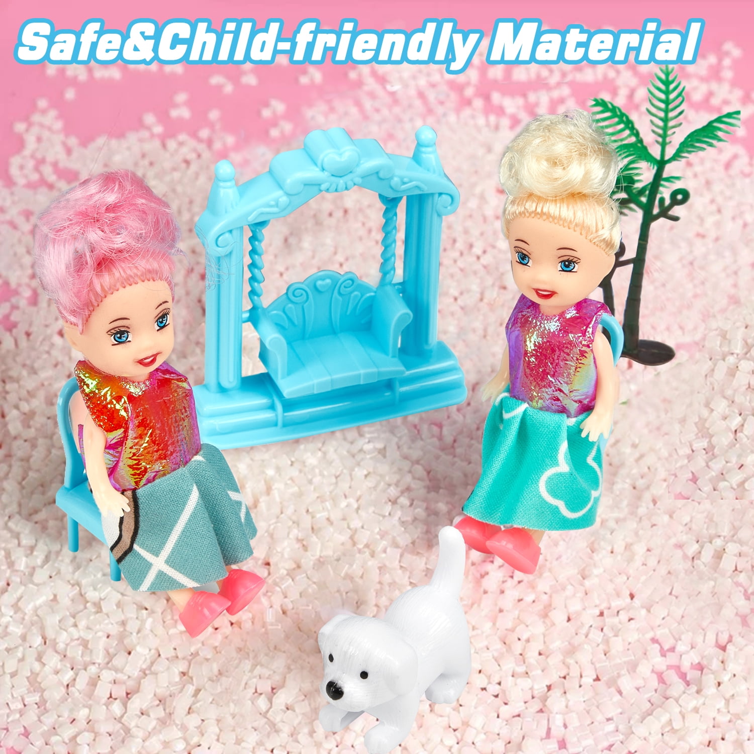 Anpro 4 Stories 14 Rooms Dollhouse for Kids, Princess Dollhouse with Asseccories & Furniture, Pretend Doll House Play Set Toy Age 3+ Toddlers Girls, Blue