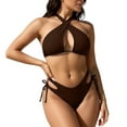thumbnail image 2 of Best Selling Plus Size Swimsuits Women's fashionable casual solid color split style lace up swimsuit set Coffee S, 2 of 6