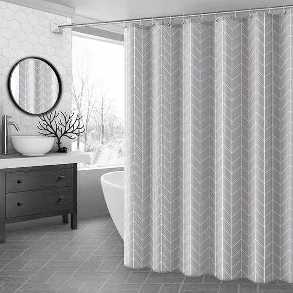 Shower curtain waterproof and mildew-proof partition curtain gray mesh set 180 width * 180 height + telescopic 110-200 rod + ring