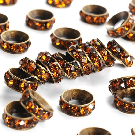 BD904 - 10 pcs Antique Bronze Orange Rhinestone Rondelle Spacer Beads - 10mm x 4.2mm - Grade A - Hole Size: 4.2mm - Straight Edge