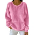 thumbnail image 2 of Pink Womens Tops Womens Sweatshirt Double Fuzzy Fleece Soft Winter Crew Neck Pullover Hoodie Long Sleeve with Pockets Cozy Casual Tops Womens Fashion Clothing, 2 of 4