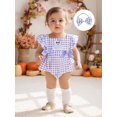 thumbnail image 5 of Miaouyo Infant Baby Girls Halloween Romper 0 3 6 12 18 Months Pumpkin Print Fly Sleeves Square Neck Jumpsuits and Cute Headband, 5 of 9