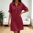 thumbnail image 5 of VBVC Women's Cotton Linen Collared Shirt Dress , Summer Casual Short Sleeve Dress For Women , Ladies' Loose Fit Button Down Dress with Pockets,Wine,S-2XL, 5 of 7