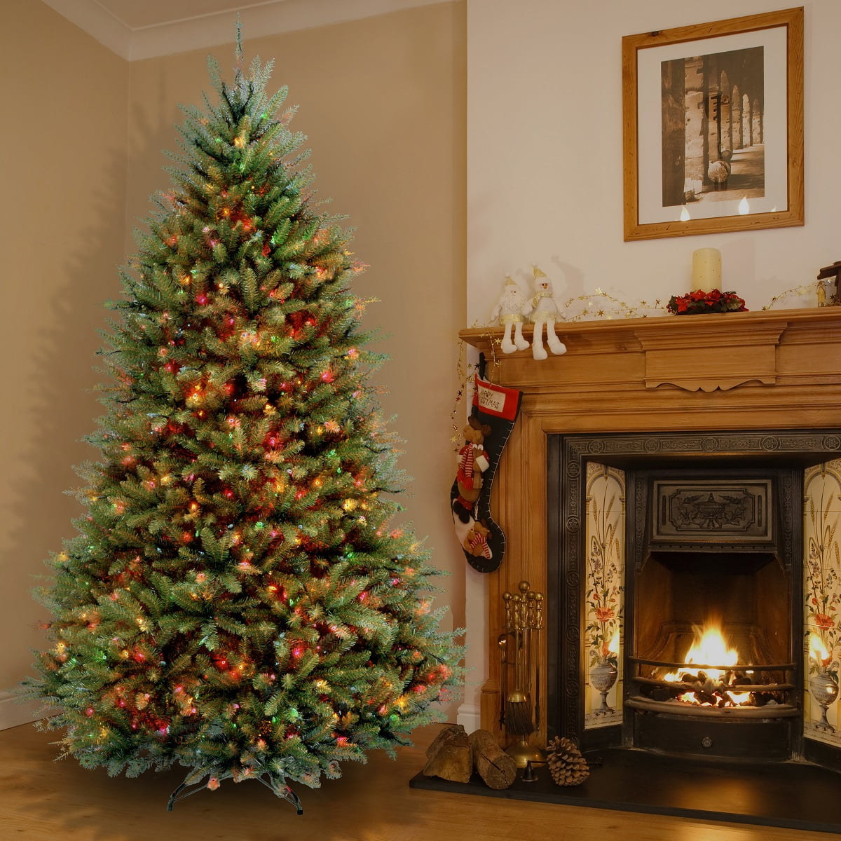 National Tree Company Pre-Lit Artificial Christmas Tree, Green, Dunhill Fir, Multicolor Lights, Includes Stand, 6.5 Feet
