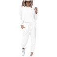thumbnail image 2 of Outfmvch Workout Sets Two Piece Sets for Women Joggers for Women Long Sleeve Crewneck Tops Long Pants Tracksuit Sweatsuits Lounge Sets for Women Workout Sets for Women Z White S, 2 of 5
