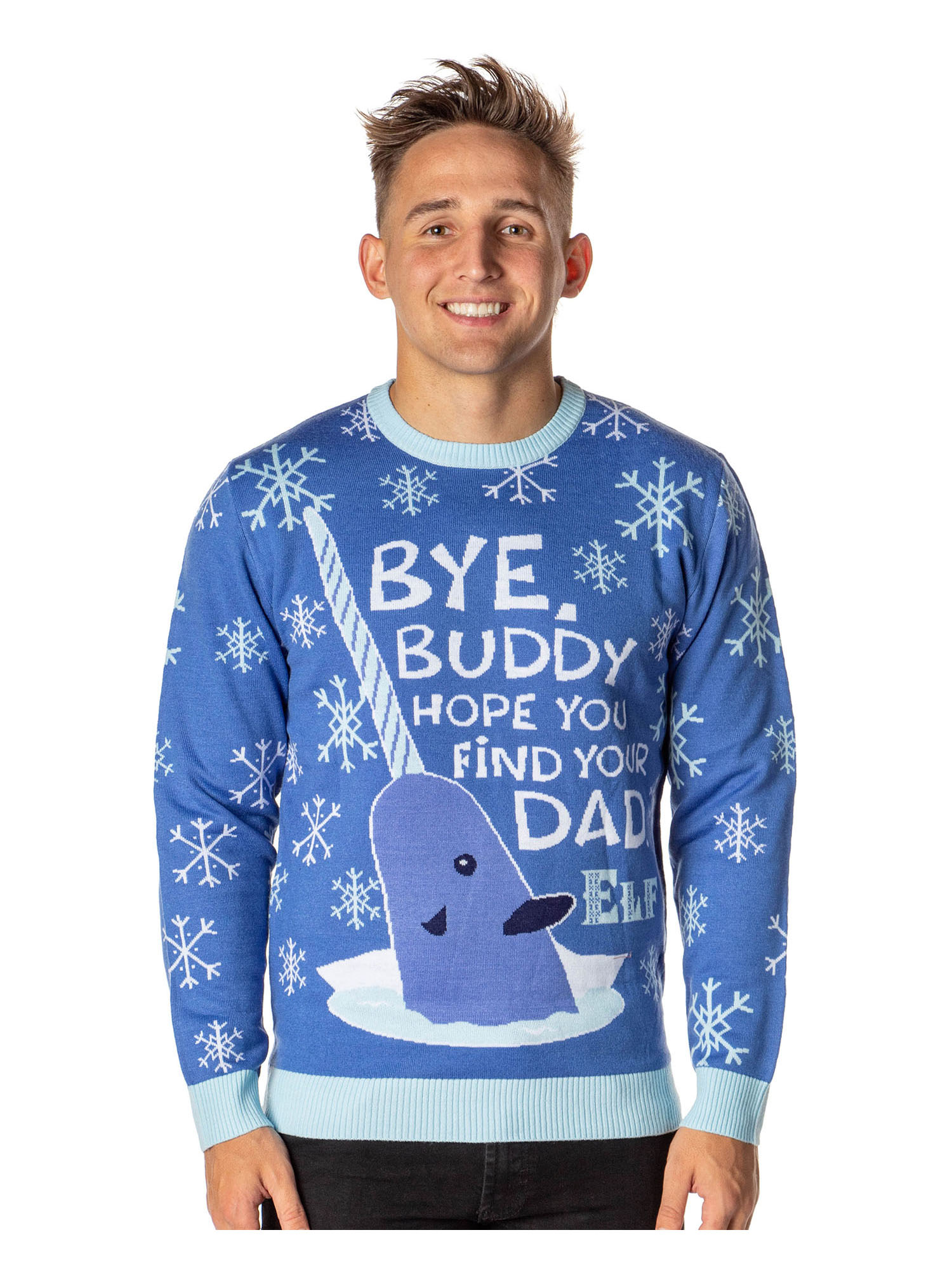 ELF The Movie Men's Mr. Narwhal Bye Buddy Ugly Christmas Sweater Knit Pullover