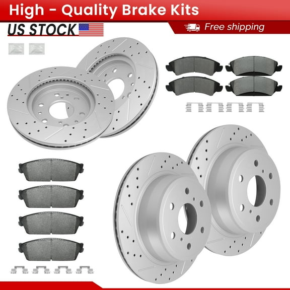 ACB ZONE Front Rear Brake Kits for Cadillac Chevrolet GMC, Drilled Slotted Disc Brake Rotors and Ceramic Brake Pads