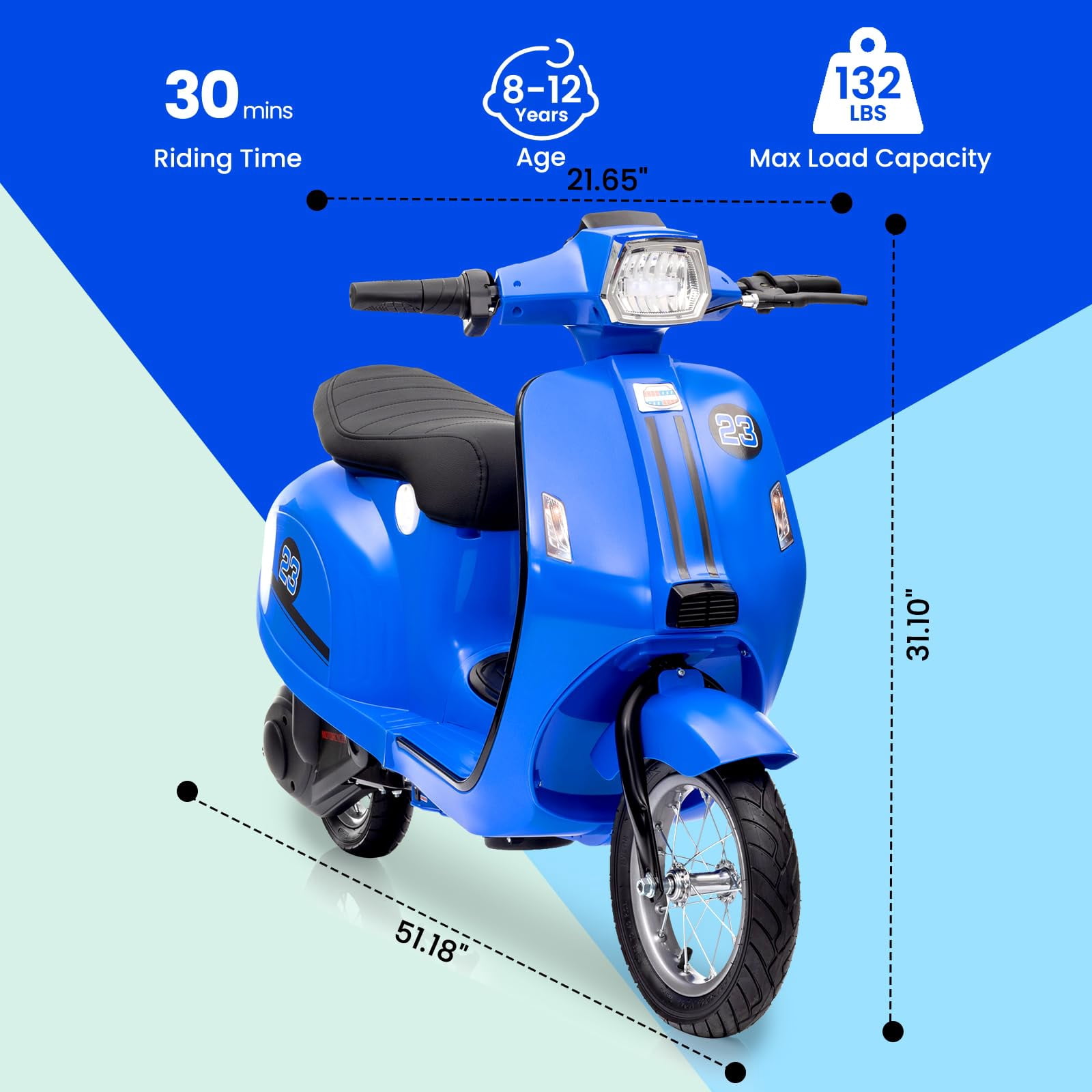 Towallmark Electric Motorcycle for Big Kids, 24V 350W Kids Ride on Moped, Max Up to 14MPH, with Rear Brake, Twist Grip Throttle & LED Light, Electric Motorbike for Kids/Teens 8-12