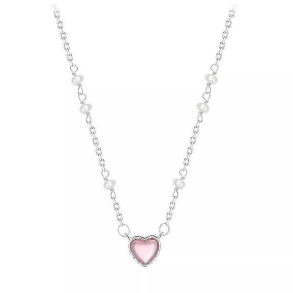 K-KED Pink Heart Shape Necklace For Women Fashion Shiny Crystal Pendant Necklace-_
