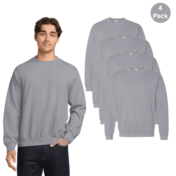 Gildan Adult’s Heavy Blend Crewneck Sweatshirt, Long Sleeve Bulk Pack of 4 Sport Grey Tee, S